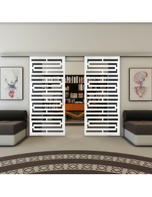 Glasschiebetür SLIM-LINE - Fineprint Model 153 Weiss auf Grauglas