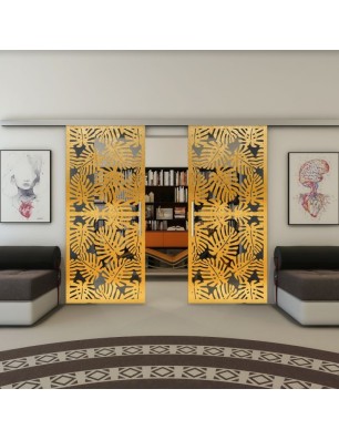 Glasschiebetür SLIM-LINE - Fineprint Model 158 Gold auf Grauglas