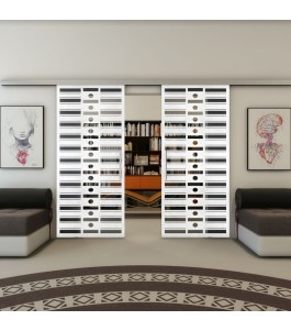 Glasschiebetür SLIM-LINE - Fineprint Model 174 Weiss auf Grauglas