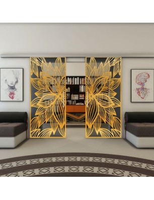 Glasschiebetür SLIM-LINE - Fineprint Model 184 Gold auf Grauglas