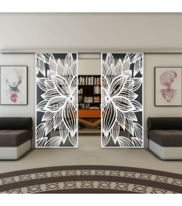 Glasschiebetür SLIM-LINE - Fineprint Model 184 Weiss auf Grauglas