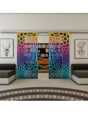 Glasschiebetür SLIM-LINE - Fineprint Model 186 Verlauf auf Grauglas