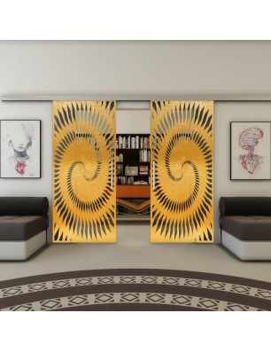 Glasschiebetür SLIM-LINE - Fineprint Model 197 Gold auf Grauglas