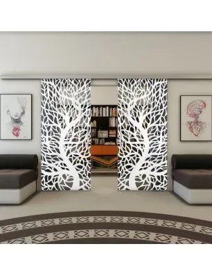 Glasschiebetür SLIM-LINE - Fineprint Model 202 Weiss auf Grauglas