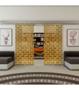 Glasschiebetür ECO-LINE - Fineprint Model 001 Gold auf Grauglas