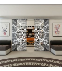 Glasschiebetür ECO-LINE - Fineprint Model 010 Weiss auf Grauglas