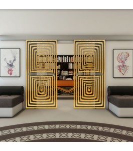 Glasschiebetür ECO-LINE - Fineprint Model 014 Gold auf Grauglas