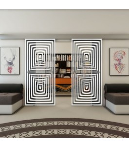 Glasschiebetür ECO-LINE - Fineprint Model 014 Weiss auf Grauglas