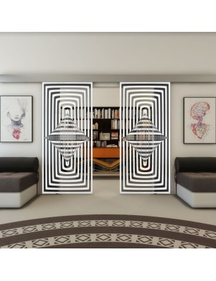 Glasschiebetür ECO-LINE - Fineprint Model 014 Weiss auf Grauglas