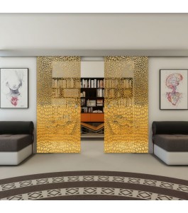 Glasschiebetür ECO-LINE - Fineprint Model 015 Gold auf Grauglas