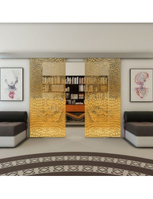 Glasschiebetür ECO-LINE - Fineprint Model 015 Gold auf Grauglas