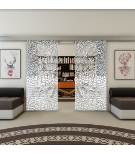 Glasschiebetür ECO-LINE - Fineprint Model 015 Weiss auf Grauglas