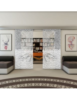 Glasschiebetür ECO-LINE - Fineprint Model 015 Weiss auf Grauglas