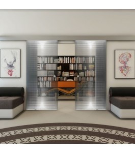 Glasschiebetür ECO-LINE - Fineprint Model 024 Weiss auf Grauglas