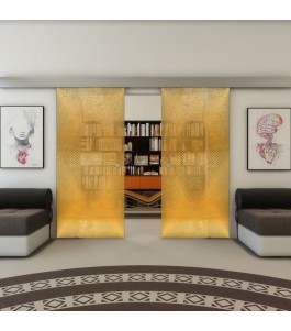 Glasschiebetür ECO-LINE - Fineprint Model 025 Gold auf Grauglas