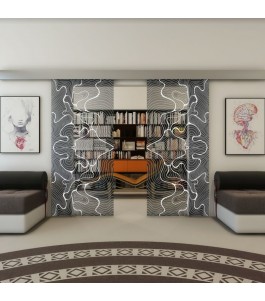 Glasschiebetür ECO-LINE - Fineprint Model 049 Weiss auf Grauglas