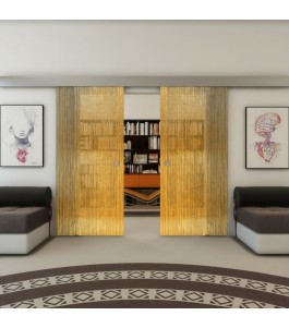 Glasschiebetür ECO-LINE - Fineprint Model 050 Gold auf Grauglas