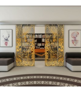 Glasschiebetür ECO-LINE - Fineprint Model 056 Gold auf Grauglas