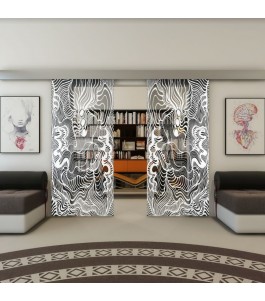 Glasschiebetür ECO-LINE - Fineprint Model 056 Weiss auf Grauglas