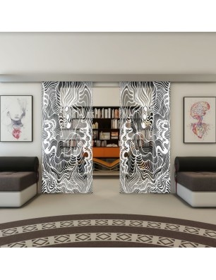 Glasschiebetür ECO-LINE - Fineprint Model 056 Weiss auf Grauglas