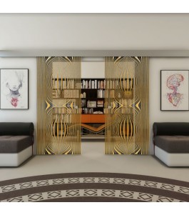 Glasschiebetür ECO-LINE - Fineprint Model 058 Gold auf Grauglas