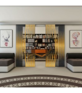 Glasschiebetür ECO-LINE - Fineprint Model 059 Gold auf Grauglas