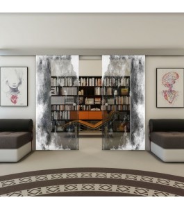 Glasschiebetür ECO-LINE - Fineprint Model 061 Weiss auf Grauglas