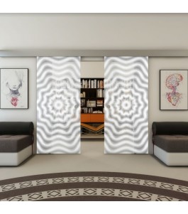 Glasschiebetür ECO-LINE - Fineprint Model 064 Weiss auf Grauglas