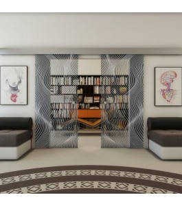 Glasschiebetür ECO-LINE - Fineprint Model 066 Weiss auf Grauglas