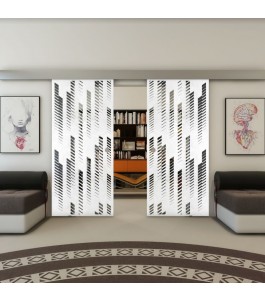 Glasschiebetür ECO-LINE - Fineprint Model 067 Weiss auf Grauglas