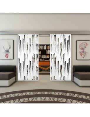 Glasschiebetür ECO-LINE - Fineprint Model 067 Weiss auf Grauglas