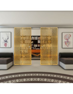 Glasschiebetür ECO-LINE - Fineprint Model 069 Gold auf Grauglas
