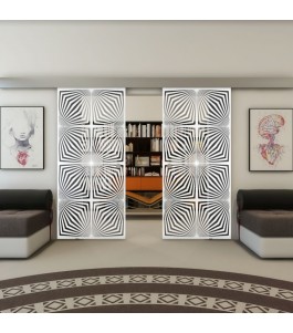 Glasschiebetür ECO-LINE - Fineprint Model 069 Weiss auf Grauglas