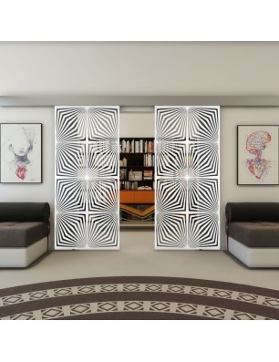 Glasschiebetür ECO-LINE - Fineprint Model 069 Weiss auf Grauglas