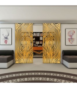 Glasschiebetür ECO-LINE - Fineprint Model 074 Gold auf Grauglas