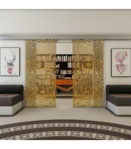 Glasschiebetür ECO-LINE - Fineprint Model 076 Gold auf Grauglas