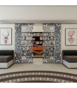Glasschiebetür ECO-LINE - Fineprint Model 087 Weiss auf Grauglas