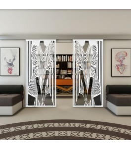 Glasschiebetür ECO-LINE - Fineprint Model 097 Weiss auf Grauglas