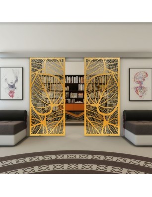 Glasschiebetür ECO-LINE - Fineprint Model 107 Gold auf Grauglas
