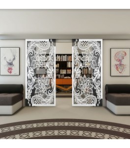 Glasschiebetür ECO-LINE - Fineprint Model 108 Weiss auf Grauglas
