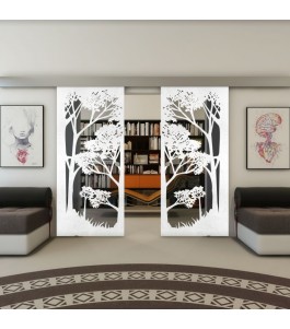 Glasschiebetür ECO-LINE - Fineprint Model 110 Weiss auf Grauglas