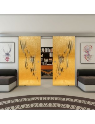 Glasschiebetür ECO-LINE - Fineprint Model 120 Gold auf Grauglas