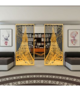 Glasschiebetür ECO-LINE - Fineprint Model 132 Gold auf Grauglas