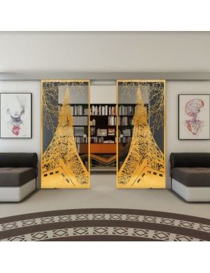 Glasschiebetür ECO-LINE - Fineprint Model 132 Gold auf Grauglas