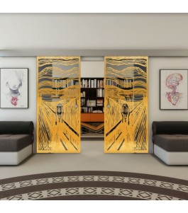 Glasschiebetür ECO-LINE - Fineprint Model 133 Gold auf Grauglas