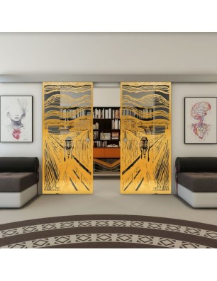 Glasschiebetür ECO-LINE - Fineprint Model 133 Gold auf Grauglas
