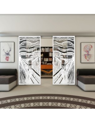 Glasschiebetür ECO-LINE - Fineprint Model 133 Weiss auf Grauglas