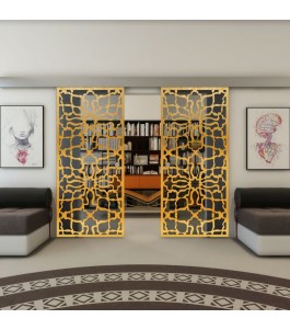 Glasschiebetür ECO-LINE - Fineprint Model 150 Gold auf Grauglas