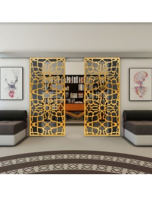 Glasschiebetür ECO-LINE - Fineprint Model 150 Gold auf Grauglas
