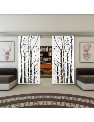 Glasschiebetür ECO-LINE - Fineprint Model 182 Weiss auf Grauglas